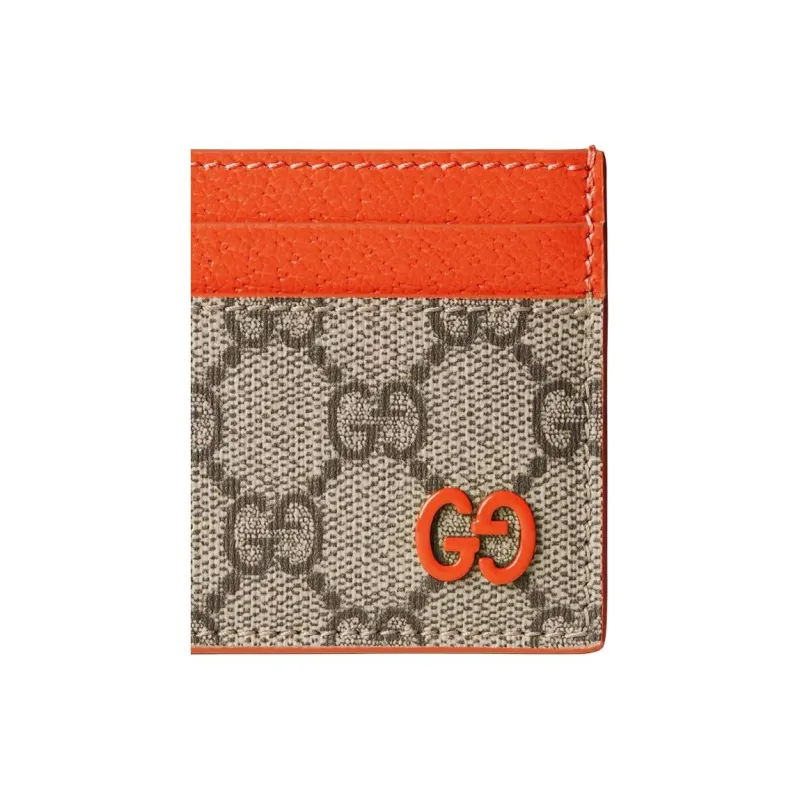 GUCCI Canvas With Leather Card Holder Men's Beige & Dark Brown-4