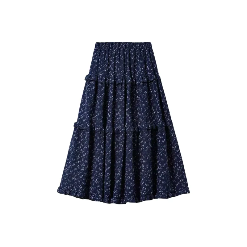GOSO Casual Long Skirt Women's Navy Blue-1