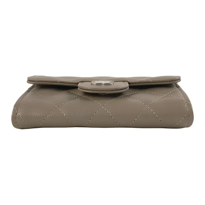 CHANEL Grained Embossed Cow Leather Card Holder Women's Khaki-2