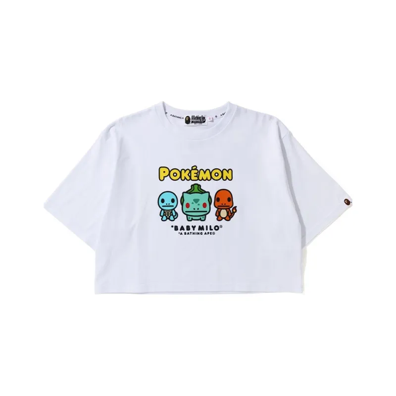 Bape X Pokemon Ladies Starters Cropped Tee White-2