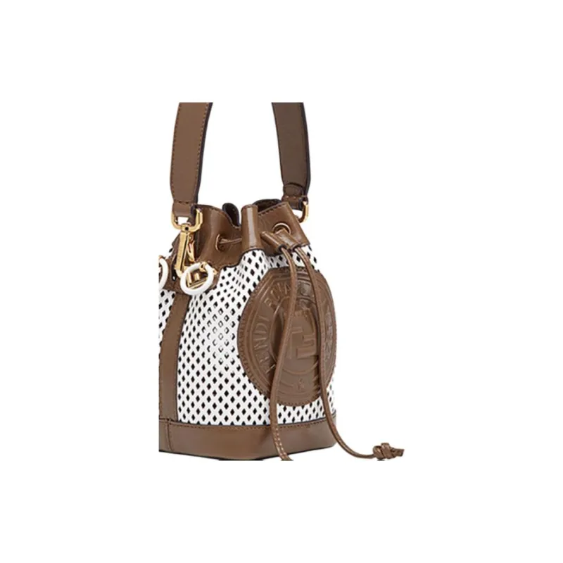 FENDI Mon Tresor Cow Leather Bucket Bag, Shoulder Bag, Crossbody Bag, Handbag Mini Women's White/Brown-4