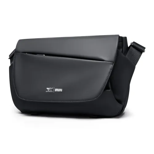 SEPTWOLVES Artificial Leather University Student Flap Shoulder Bag, Messenger Bag, Summer QPL Regular Unisex Black