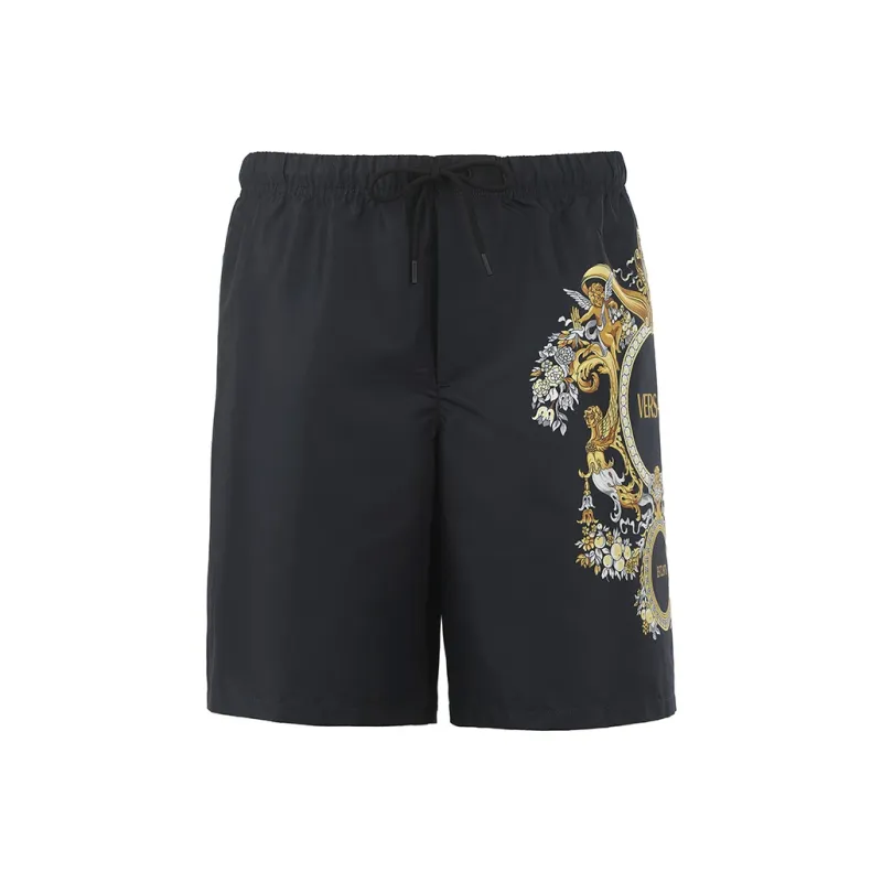 Versace Logo Printed Drawstring Swim Shorts-0