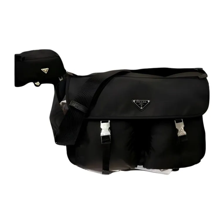 PRADA Recycled Nylon Messenger Bag, Shoulder Bag, Crossbody Bag Tubas Unisex Black-2