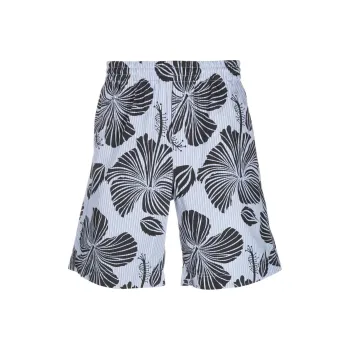 MSGM Striped Hibiscus Printed Shorts