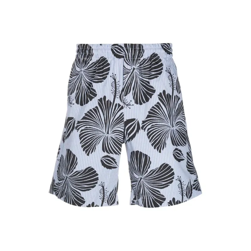 MSGM Striped Hibiscus Printed Shorts-0