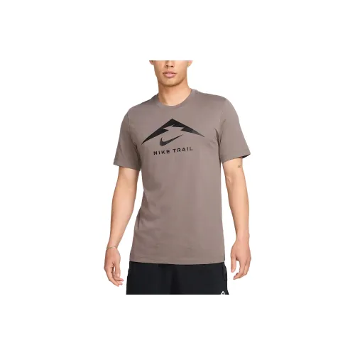 Nike Dri Fit SS25 Men's Trail Running T Shirt T Shirt Men's Gray Brown
