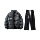 Set (Volcanic Gray Puffer Jacket+Black Jeans)