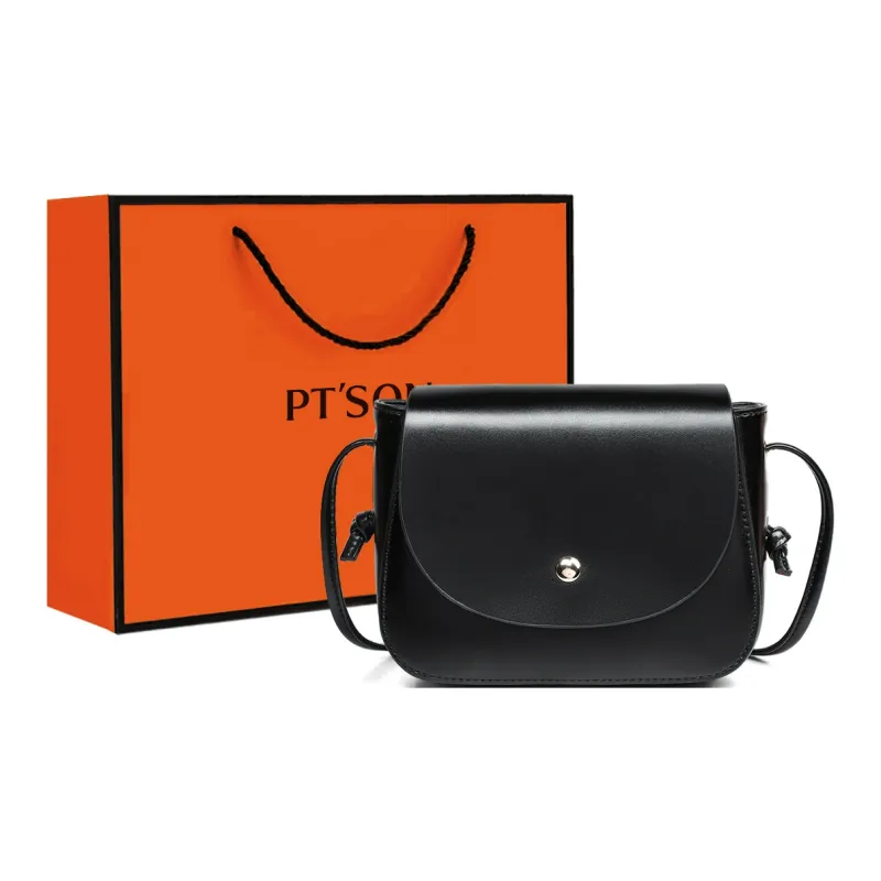 PT'SON Cow Leather With Synthetic Leather Shoulder Bag, Crossbody Bag Regular Women's Black/Light Brown-5