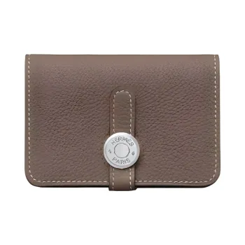 HERMES Dogon Togo Calfskin Card Holder Women's 18 Etoupe Elephant Gray