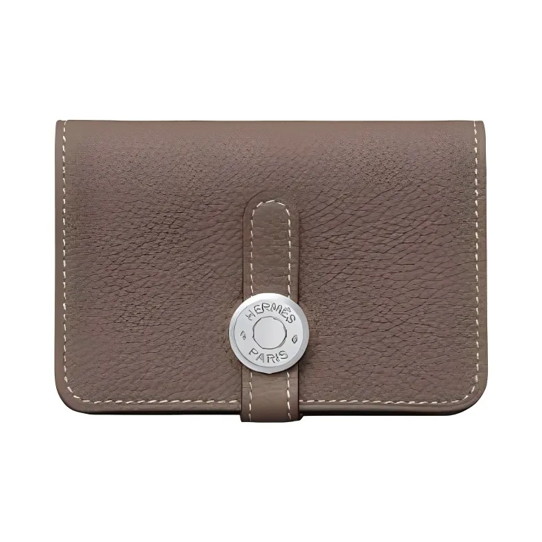 HERMES Dogon Togo Calfskin Card Holder Women's 18 Etoupe Elephant Gray-0