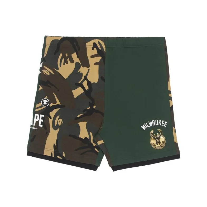 Bape X Nba Style Ape Face Camo Milwaukee Bucks Sweat Shorts-4