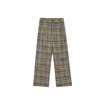 Pallsupol Casual Pants Unisex Yellow Blue Plaid