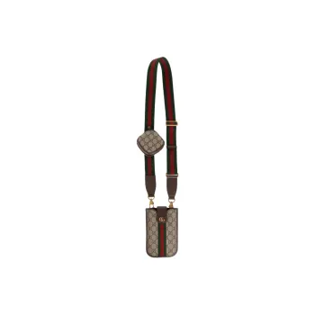 GUCCI Ophidia Canvas With Leather Trim One Shoulder Crossbody Cell Phone Pouch Men's Beige And Ebony