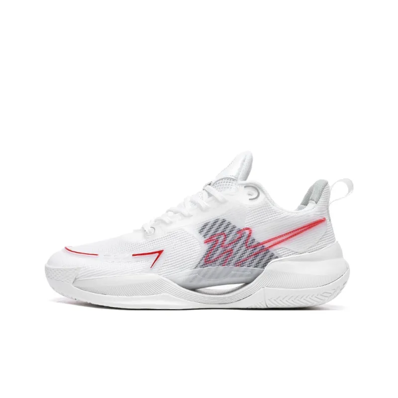 Binary Cushioning Support Abrasion Resistant Breathable Slip Resistant Low Top Basketball Shoes Unisex Original White-0