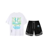 White Short-Sleeved Shirt+Black Shorts