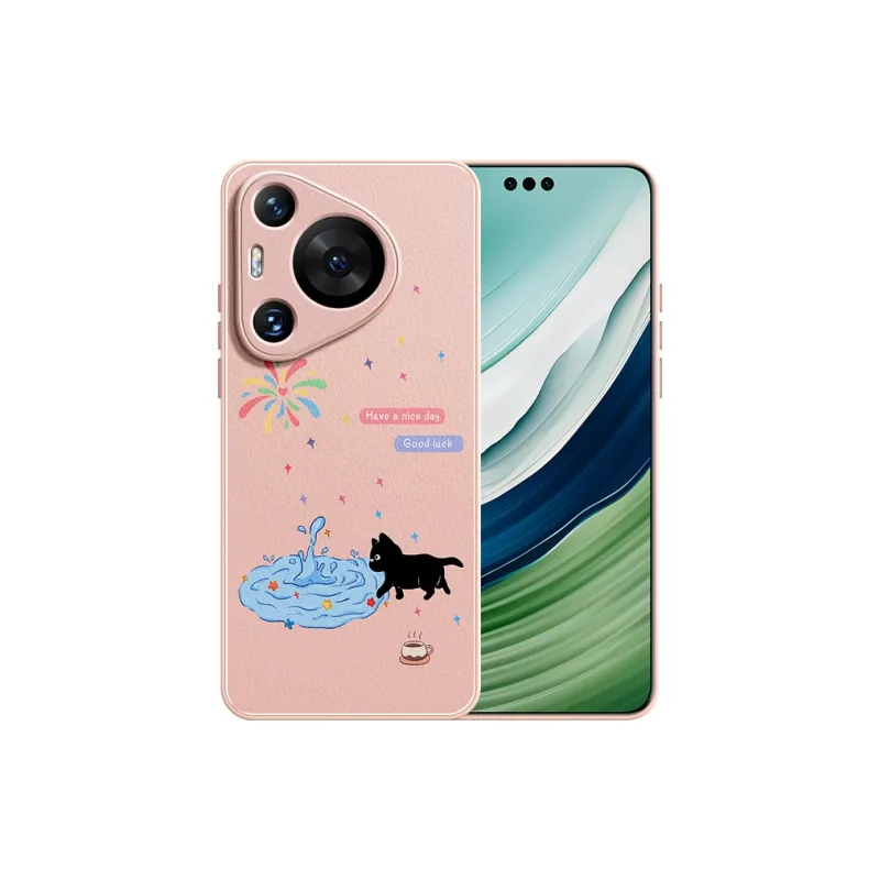 Lingtao Leather Material Kitten In The Pool Phone Cases Compatibility Huawei Pura 70 Pro+/P60/P50/P40 Girlish Artistic-1