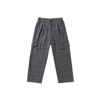 PUNCTILIOUS Casual Pants Unisex Gray Blue Plaid
