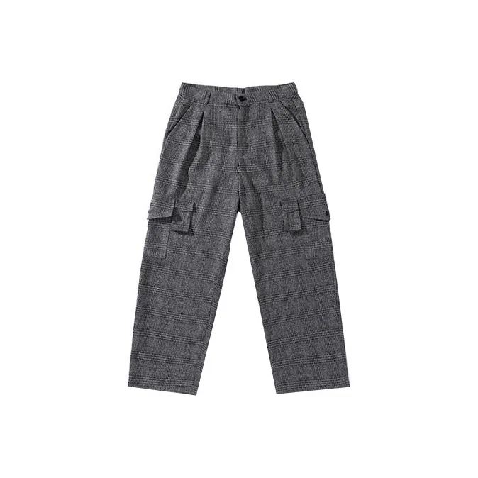 PUNCTILIOUS Casual Pants Unisex Gray Blue Plaid-0