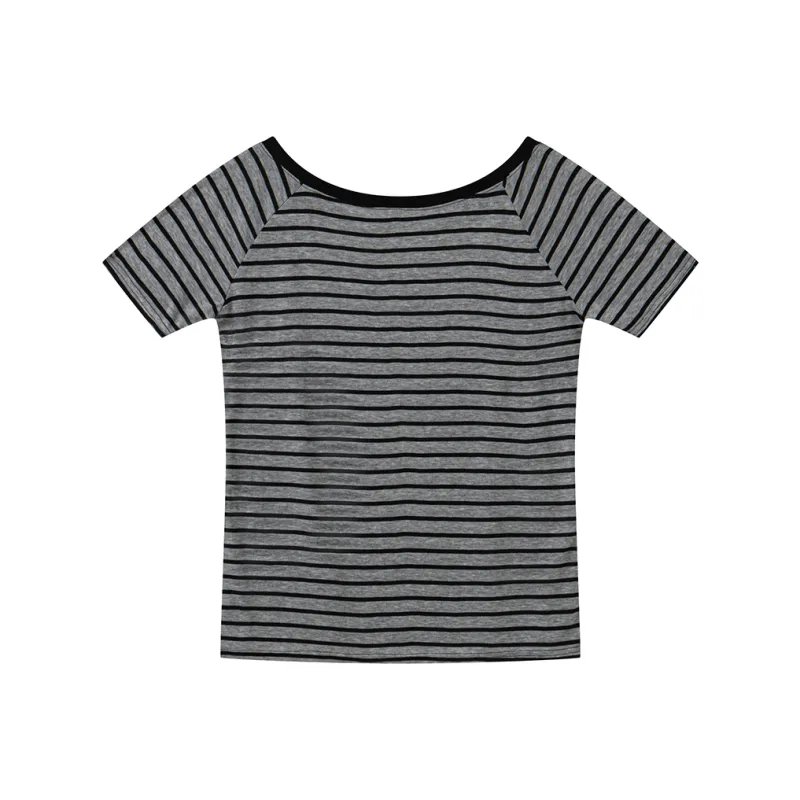 RTNH T Shirt Women's Gray Black Stripes-1