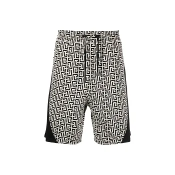 BALMAIN All-Over Monogram-Printed Drawstring Shorts