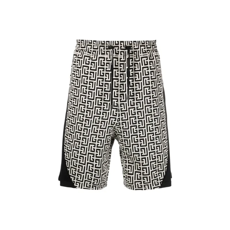 BALMAIN All-Over Monogram-Printed Drawstring Shorts-0