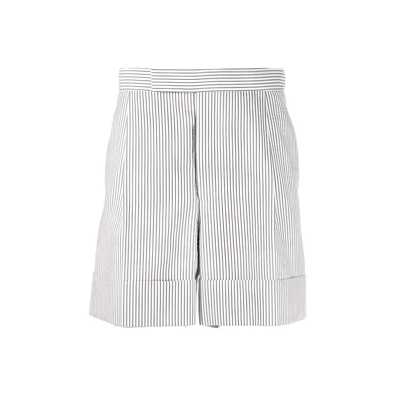 THOM BROWNE Striped Seersucker Cuff Shorts-0