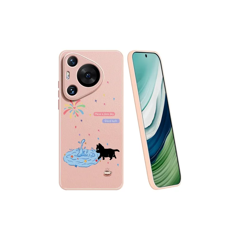 Lingtao Leather Material Kitten In The Pool Phone Cases Compatibility Huawei Pura 70 Pro+/P60/P50/P40 Girlish Artistic-2