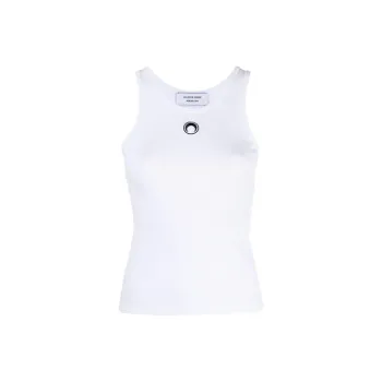 Marine Serre Organic Cotton Ribbed Embroidered Tank White