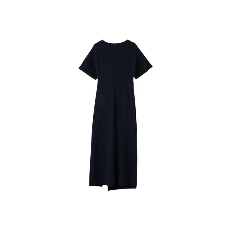 Late White Short Sleeved Dress Women's Dark Blue-1