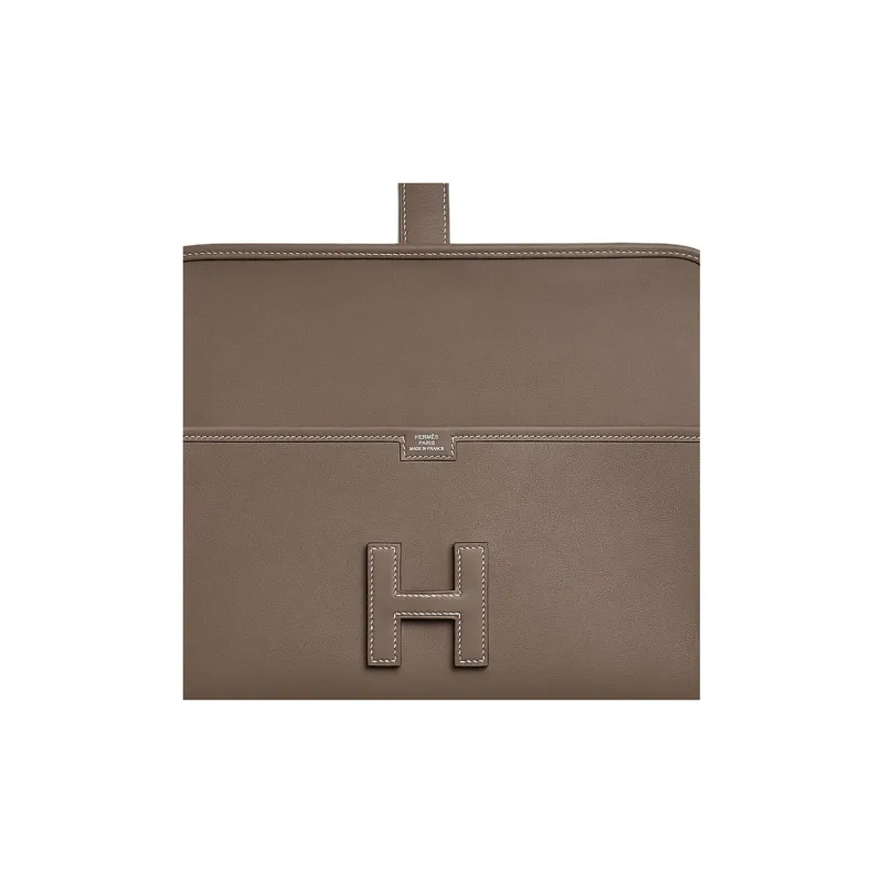 HERMES Jige Elan Swift Leather Clutch Women's 18 Etoupe Elephant Gray-2