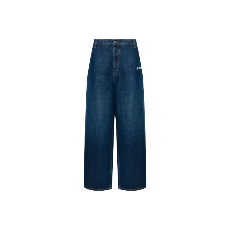 OFF WHITE Logo Embroidered Wide Leg Jeans-0