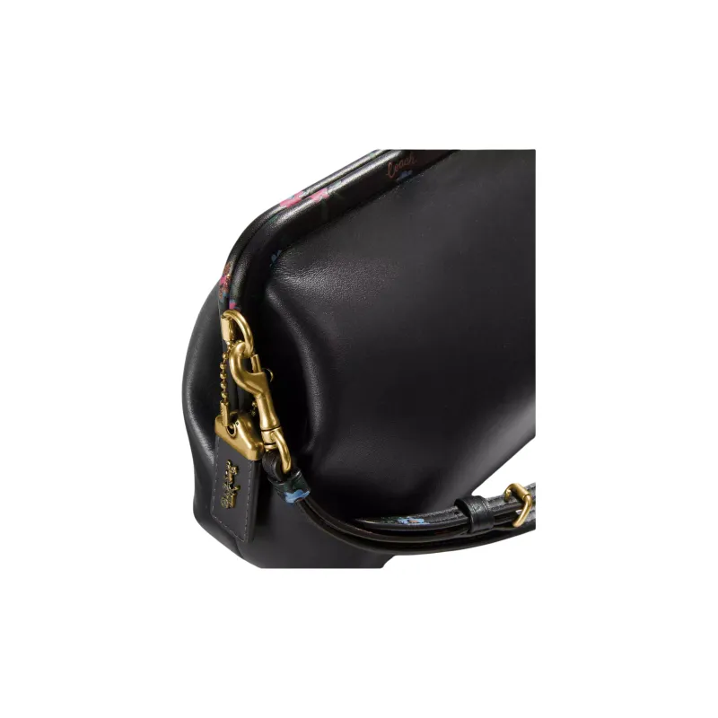 COACH Kisslock Leather Wrist Bag Wrist Bag Small Size Women's Dark Brown-2