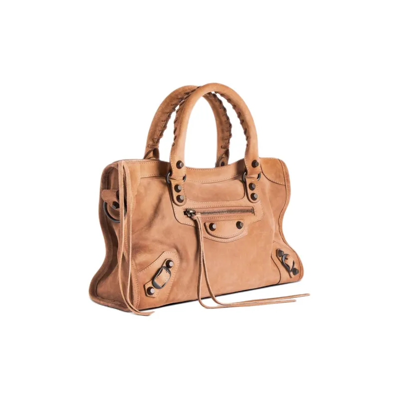 Balenciaga Le City Suede Calfskin One Shoulder Handbag Small Size Women's Camel-2