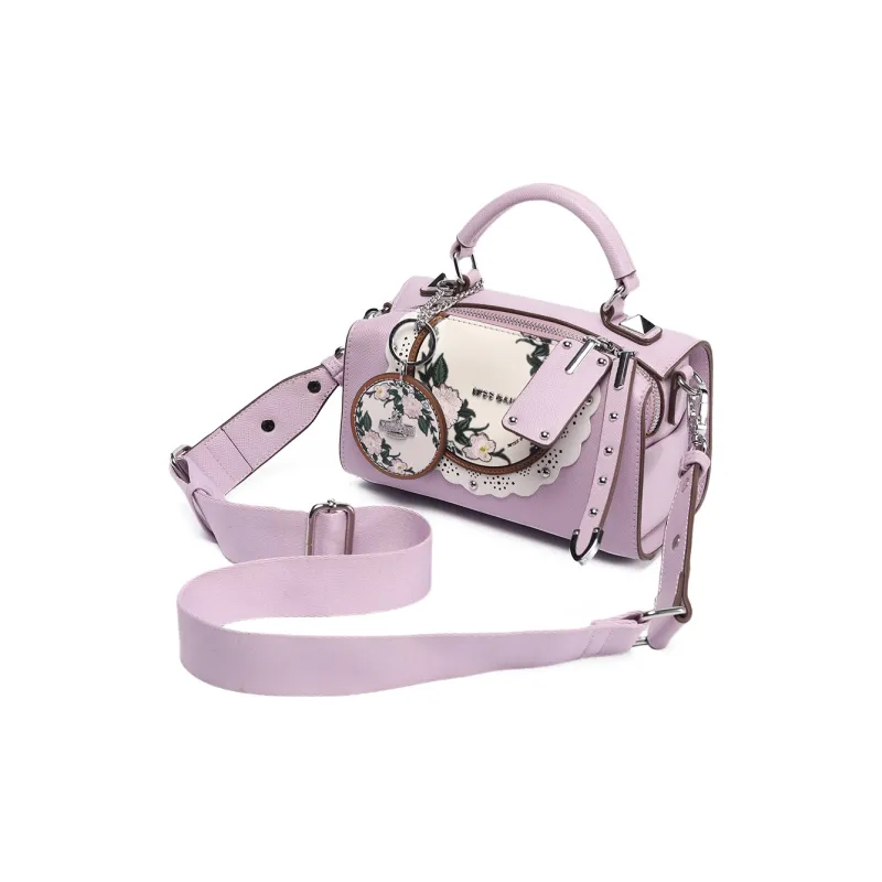 MISS GAIL Synthetic Leather Handbag Regular Women's Cross Grain Green/Cross Grain Purple-18