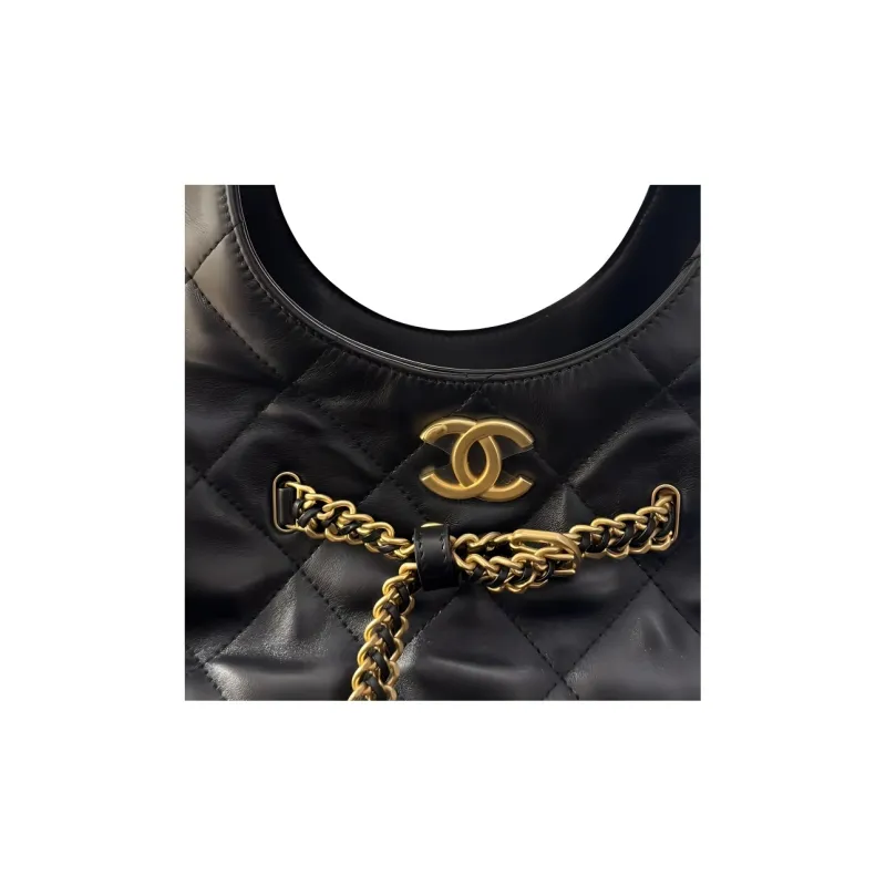 CHANEL Litchi Grain Cow Leather Basket Bag Handbag Women's Black-1