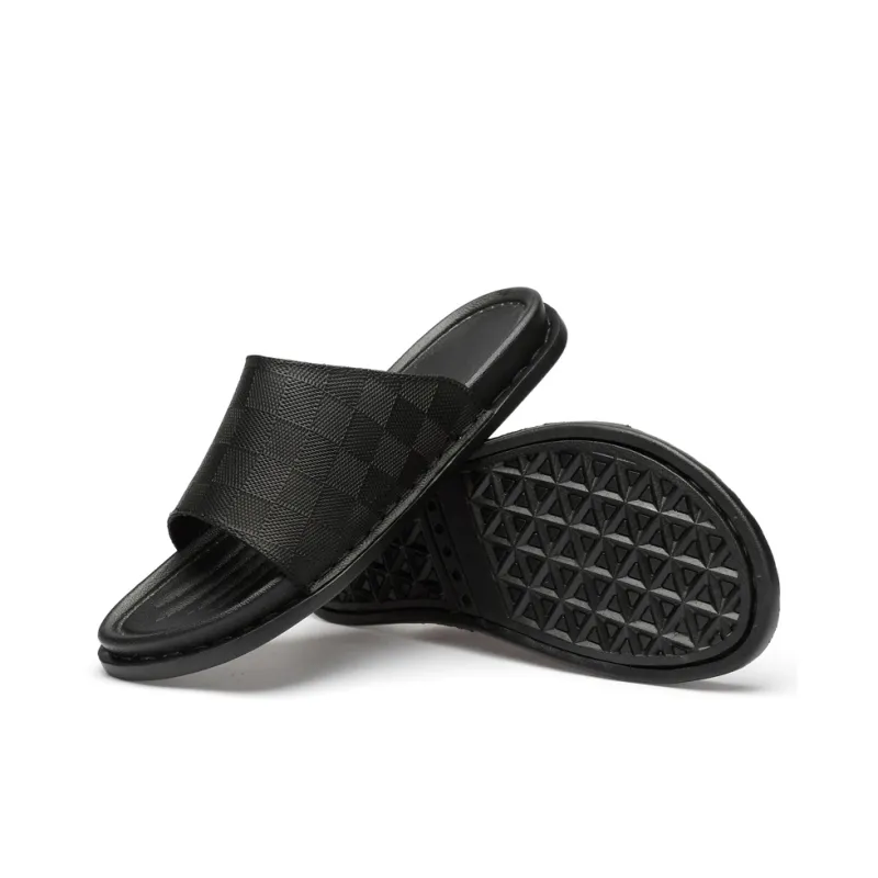 AIPSEN Rubber Sole Slip Resistant Abrasion Resistant Slide Slippers Men's Black-4