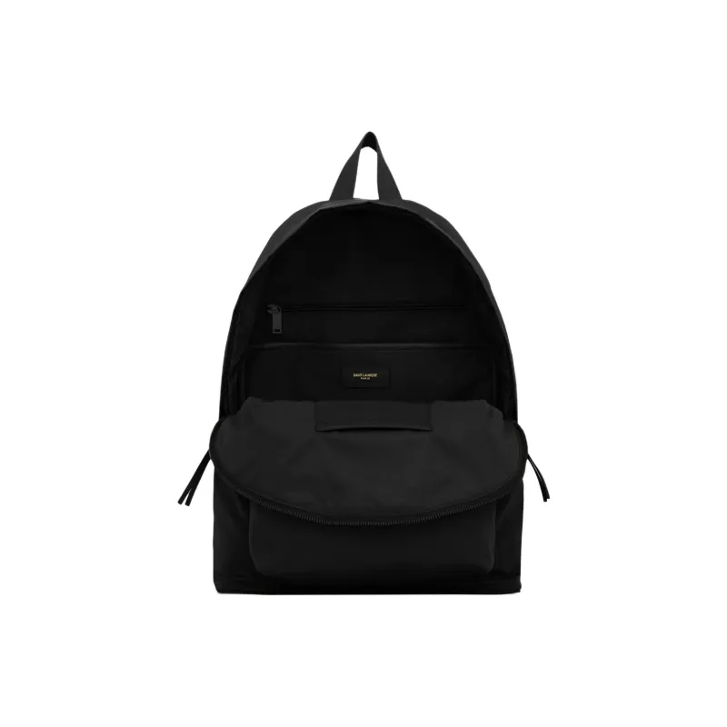 SAINT LAURENT Nylon With Leather Backpack Unisex Black-3