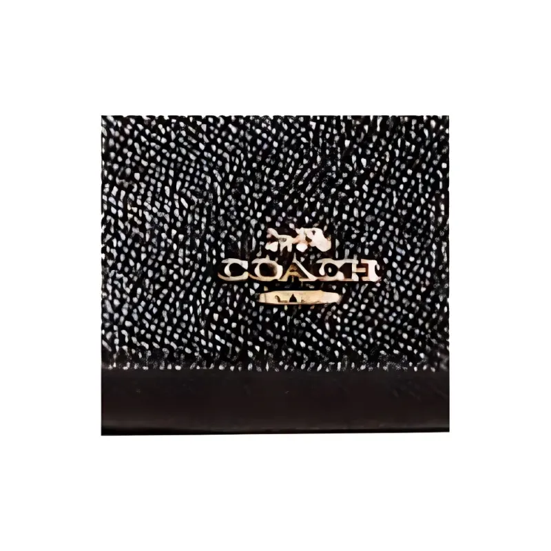 COACH Zip Around Cross-Stitch Leather Card Holder Wallet Coin Purses Small Size Women's Black-3