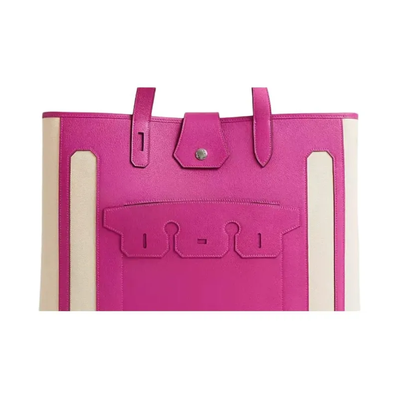HERMES Monsieur B Canvas With Calfskin Tote Bag, Shopping Bag, Handbag Large Size Women's Fuchsia-1