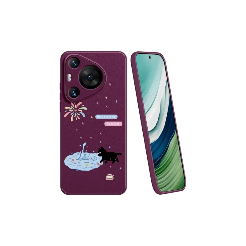 Lingtao Leather Material Kitten In The Pool Phone Cases Compatibility Huawei Pura 70 Pro+/P60/P50/P40 Girlish Artistic-5