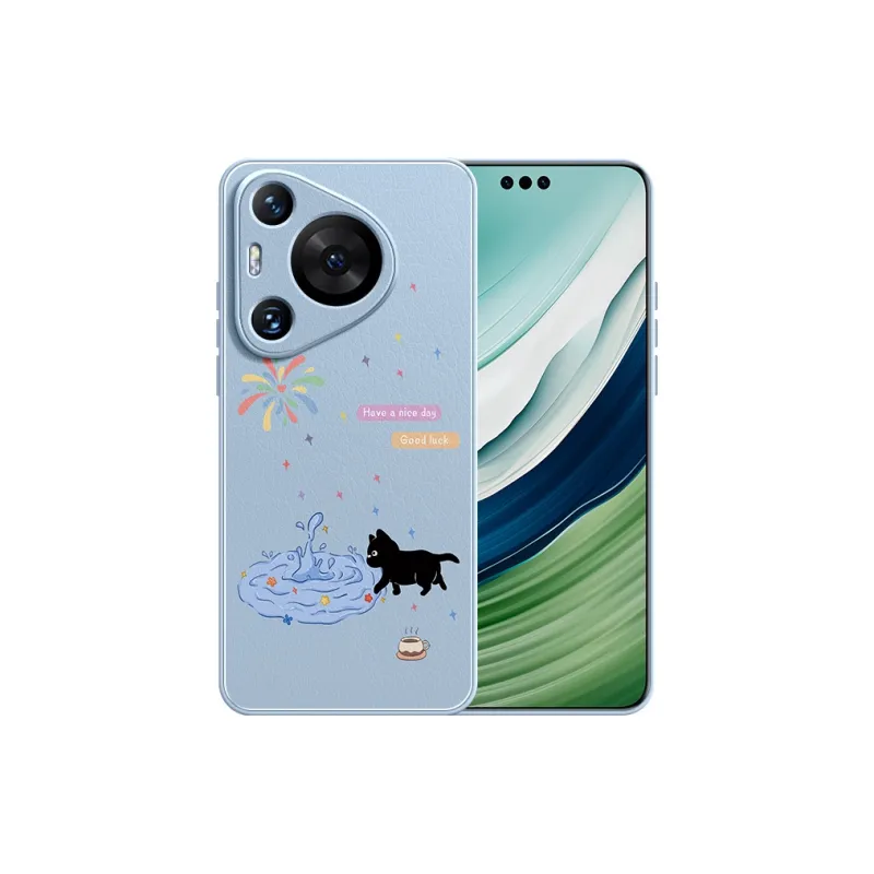 Lingtao Leather Material Kitten In The Pool Phone Cases Compatibility Huawei Pura 70 Pro+/P60/P50/P40 Girlish Artistic-10