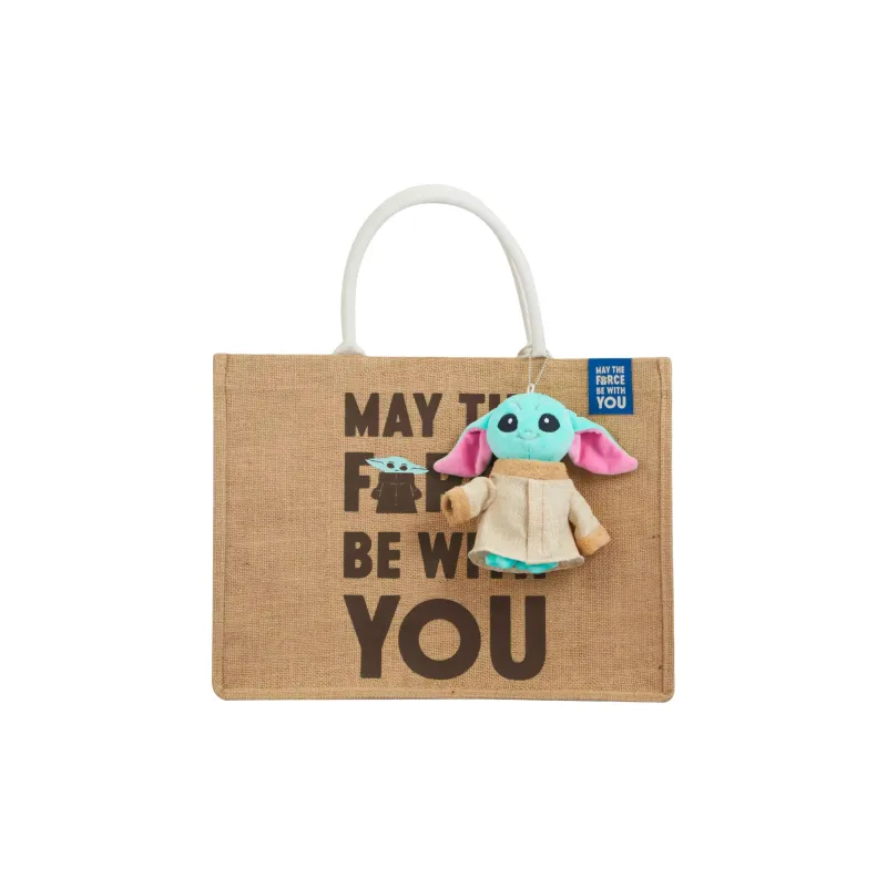 Disney Star Wars Collaboration Linen Tote Bag, Shopping Bag, Handbag Medium Size Unisex Brown-0