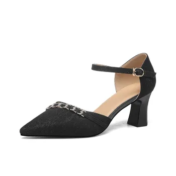 Golden Silk Rabbit Chunky Heel High Heels Women's