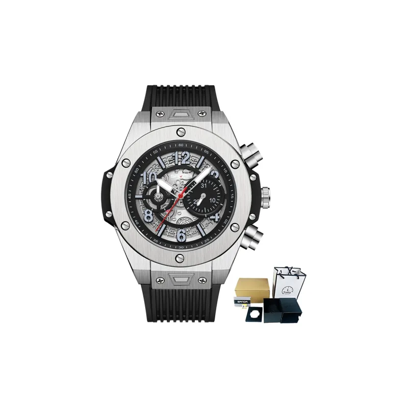 Sanda Automatic/Manual Mechanical Movement TPU Strap Watch Men's Watches Black Dial-0
