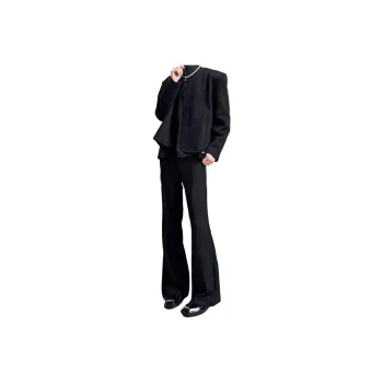 FOREST LIBRARY Niche Design Loose Fitting Pleated Bootcut Slacks Unisex Black