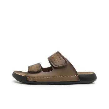 QIUTEXIONG Rubber Sole Leather Patchwork Slip Resistant Abrasion Resistant Slide Slippers Men's