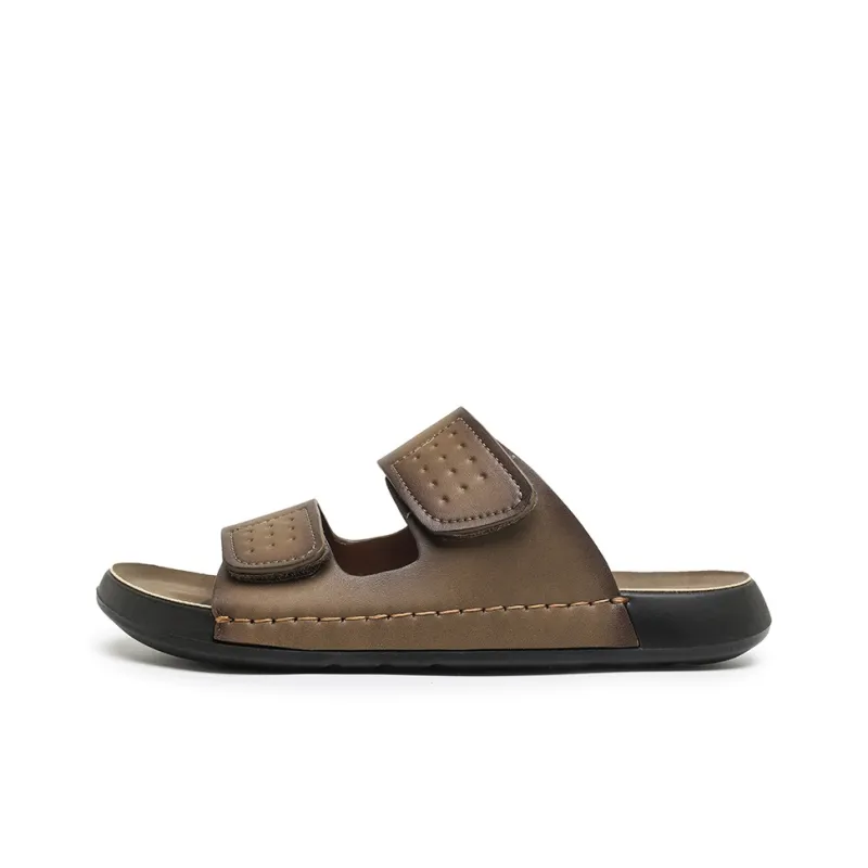 QIUTEXIONG Rubber Sole Leather Patchwork Slip Resistant Abrasion Resistant Slide Slippers Men's-7