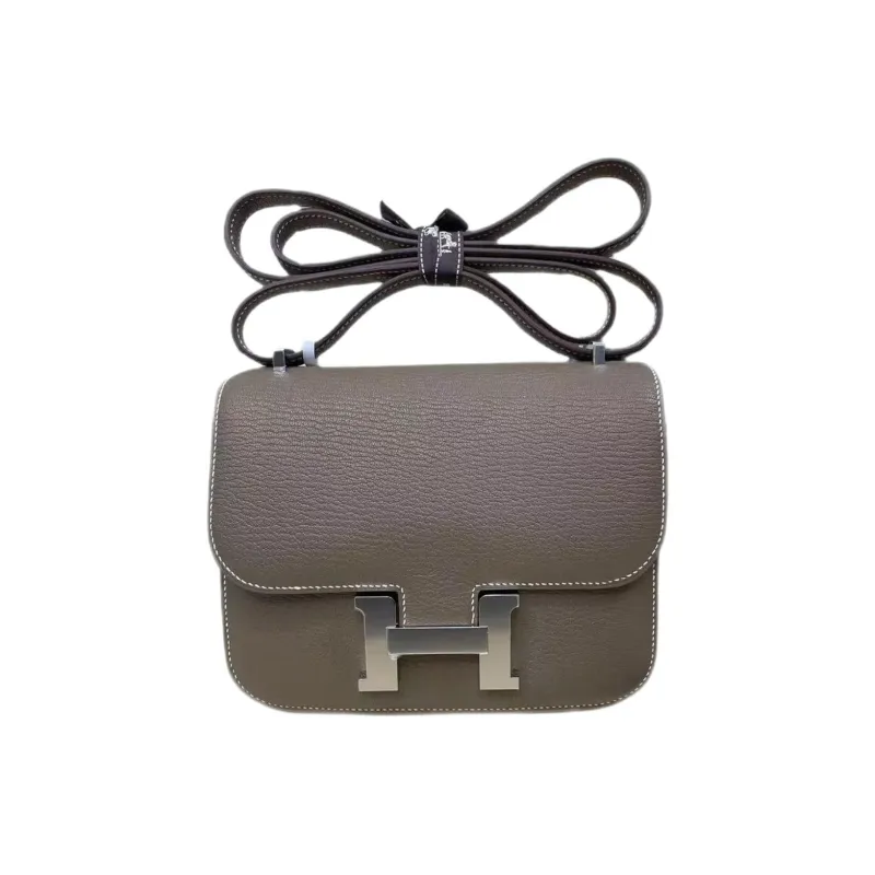 HERMES Constance Chevre Mysore Goatskin Crossbody Bag, Shoulder Bag Women's 18 Etoupe Elephant Gray-0