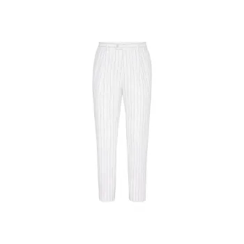 Brunello Cucinelli Tapered-leg Striped Linen Trousers